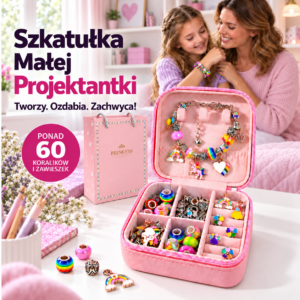 Szkatułka Małej Projektantki – zestaw biżuterii z kolorowymi charmsami
